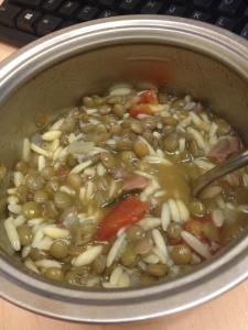 lentils with bacon and pasta